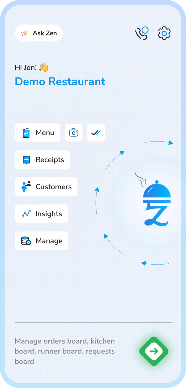 Zillion Dines restaurant home screen
