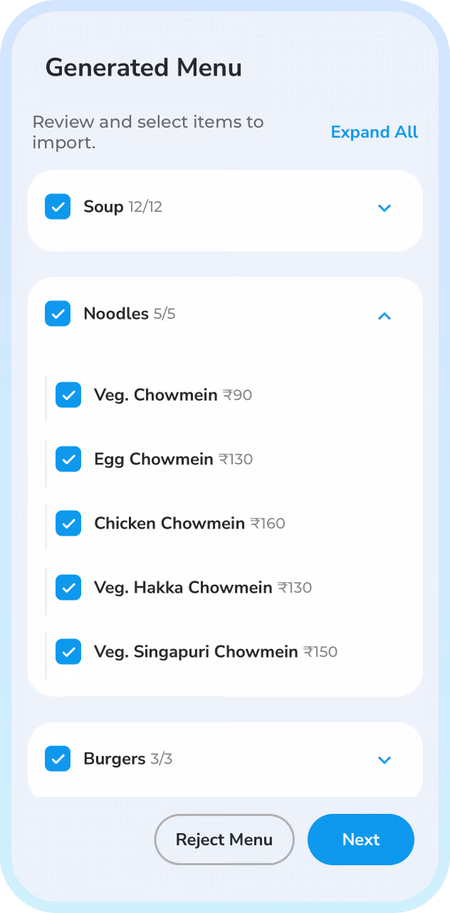 AI menu import